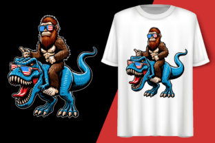 Bigfoot Riding T Rex 4th of July Vector Graphic T-shirt Designs By Trendy Creative 2