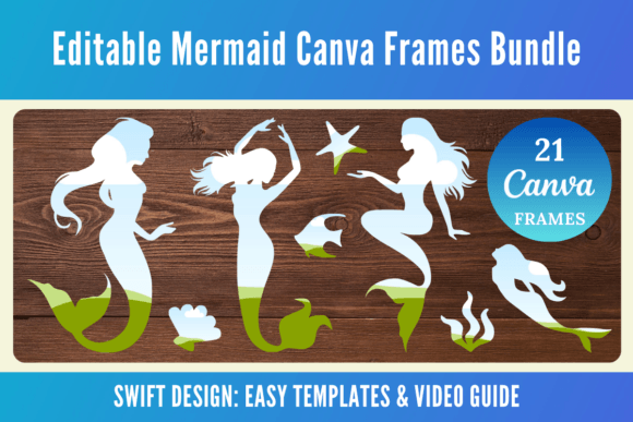 Editable Mermaid Canva Frames Bundle Illustration Modèles d'Impression Par Artistic Wisdom