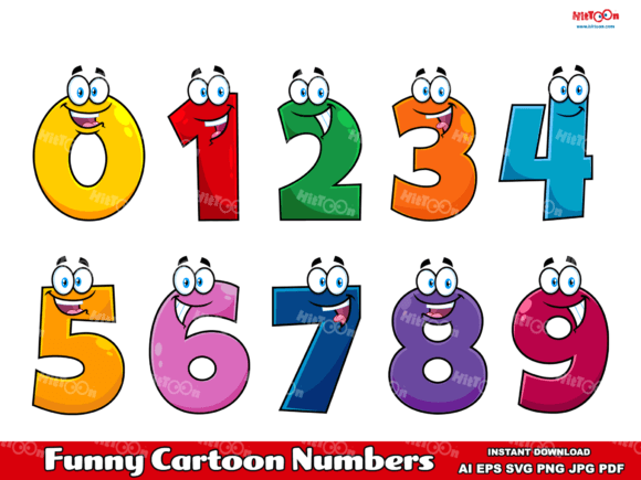 Funny Cartoon Numbers ClipArt Set Graphic Illustrations By HitToon