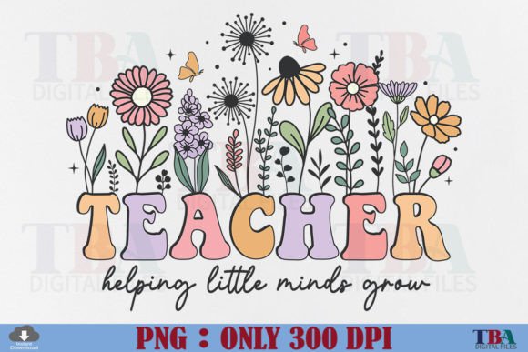 Retro Teacher, Helping Little Minds Grow Afbeelding T-shirt Designs Door TBA Digital Files