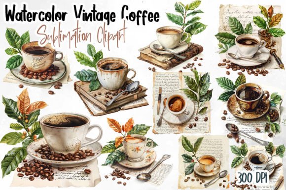 Vintage Coffee Sublimation Clipart Graphic Illustrations By Aspect_Studio