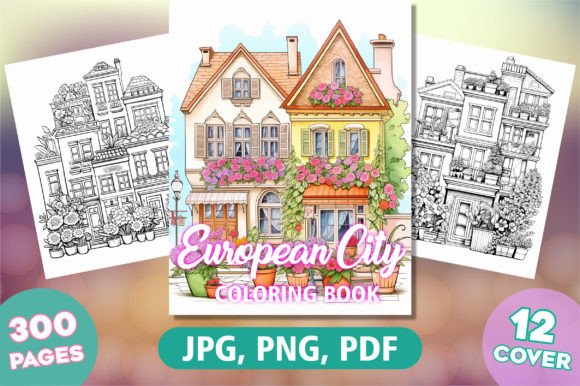 300 European City Coloring Pages Vol - 2 Graphic Coloring Pages & Books Adults By BOO. DeSiGns