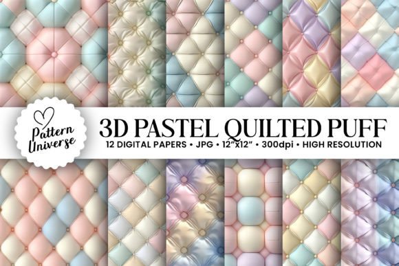 3D Quilted Puff Digital Papers Graphic Padrões de Papel By Pattern Universe