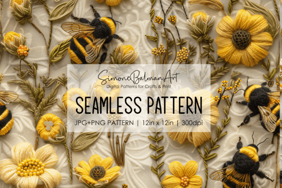 Bees and Wildflowers Seamless Pattern Graphic Patterns By Simone Balman Art