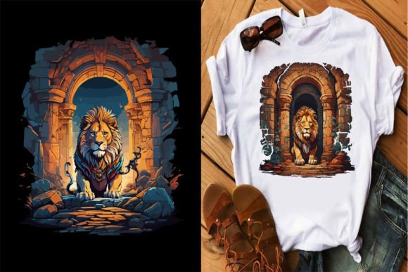 Lion in the Dungeon T-shirt Ai Prompts Gráfico Diseños de Camisetas Por TANIA KHAN RONY