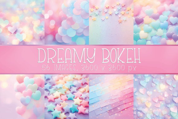 Pastel Heart, Star and Confetti Bokeh Graphic Backgrounds By Color Studio