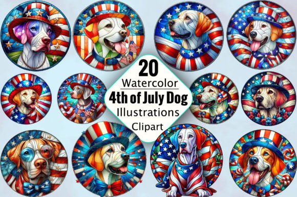 Stained Glass 4th of July Dog Clipart Illustration Illustrations Imprimables Par SVGArt