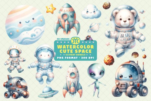 Watercolor Cute Space Clipart Graphic Illustrations By ymckdesignstudio