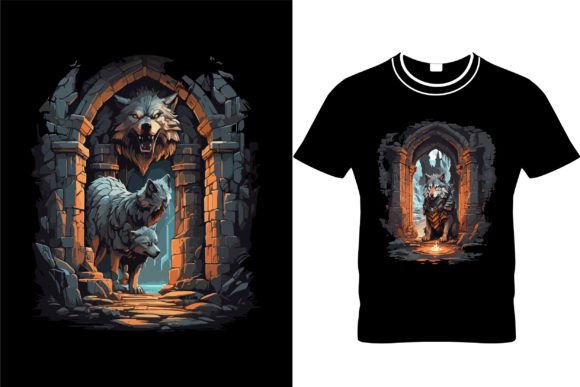 Wolf in the Dungeon T-shirt Ai Prompts Graphic T-shirt Designs By TANIA KHAN RONY