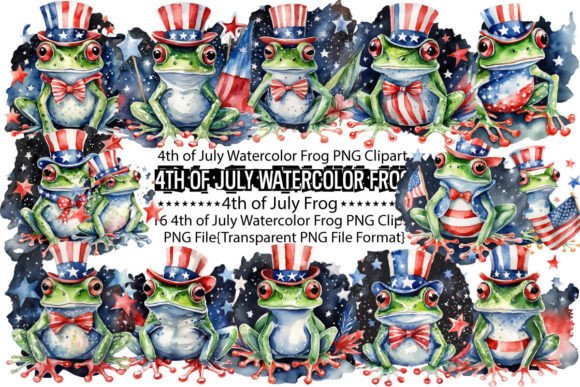 4th of July Watercolor Frog Sublimation Graphic Print Templates By PrintExpert