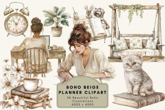 Boho Beige Watercolor Planner Clipart Graphic Illustrations By Enchanted Marketing Imagery