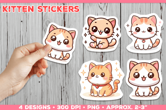 Cute Kitten Stickers PNG. Adorable Kawai Grafik Druck-Vorlagen Von julimur