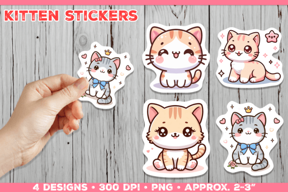 Cute Kitten Stickers PNG. Adorable Kawai Grafik Druck-Vorlagen Von julimur