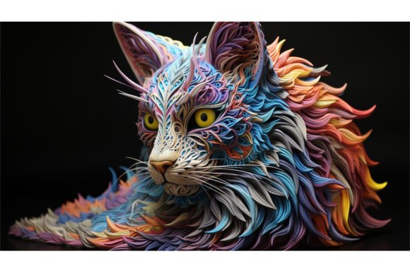 Cute Little Kitten with Multicolored Graphic AI Illustrations By Alby No