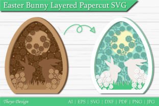 Easter Bunny Layered Papercut SVG Gráfico SVG 3D Por Theyo Design 1