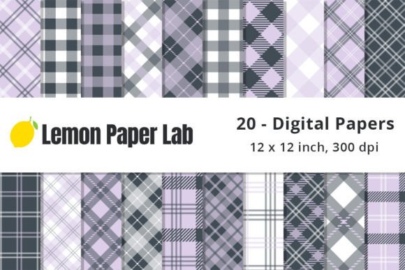 Lavender Purple & Navy Blue Plaid Papers Graphic Patterns By Lemon Paper Lab