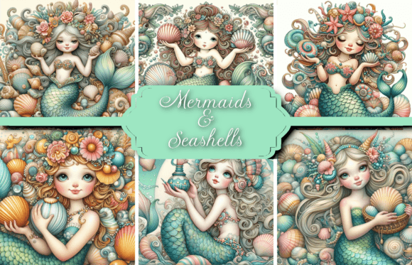Mermaids & Seashells Graphic AI Graphics By lisaclairedesign