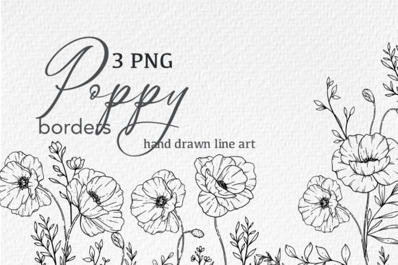 Poppy Flowers LINE ART. Poppy CLIPART Graphic Illustrations By CaraulanStore
