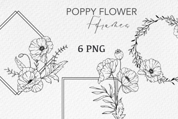 Poppy Frames LINE ART. Poppy CLIPART Graphic Illustrations By CaraulanStore