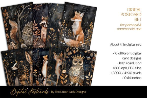 Regal Forest Animals Postcards & Prints Graphic AI Illustrations By daphnepopuliers