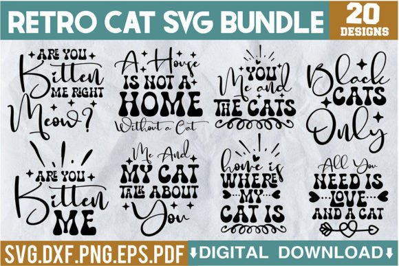 Retro Cat SVG Bundle Gráfico Artesanato Por monidesignhat