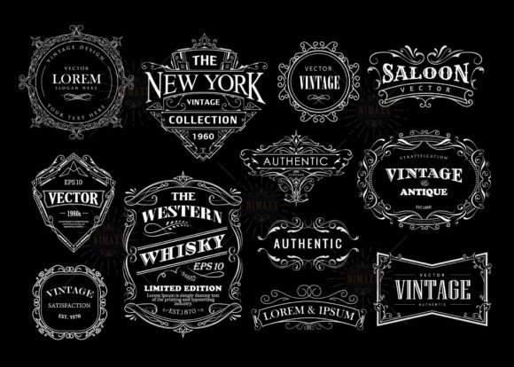 Set of Antique Frame Whiskey Label Graphic Logos By NIMAXS