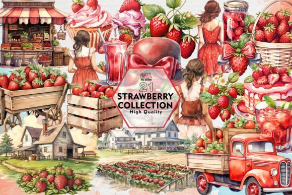 Strawberry Collection Clipart PNG Gráfico Ilustraciones Imprimibles Por PIG.design
