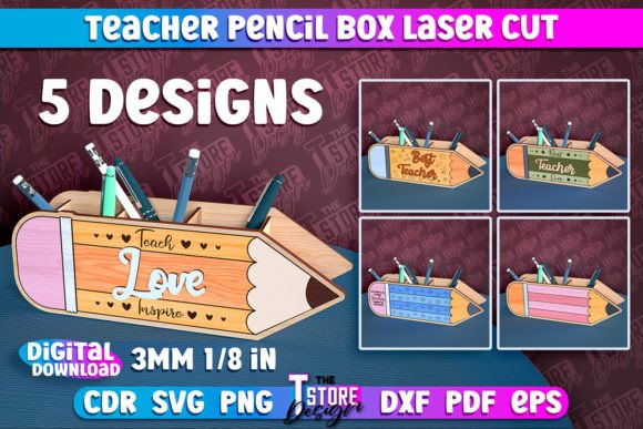 Teacher Pencil Box Laser Cut | School Graphic Crafts By The T Store Design
