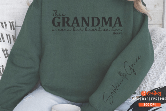 This Grandma Wears Her Heart on Her Slee Grafica Design di T-shirt Di Crafticy