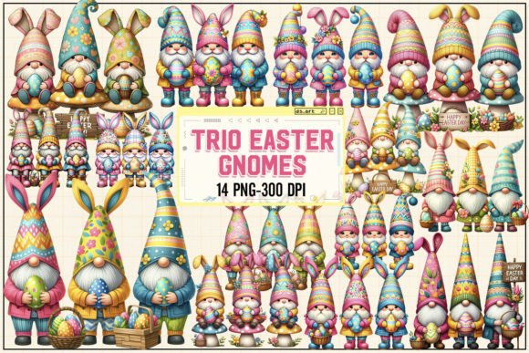 Trio Easter Gnomes Sublimation Bundle Gráfico Ilustrações para Impressão Por DS.Art