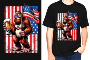 USA Flag Bigfoot Holding Beer Vector. Grafika Projekty Koszulek Przez Trendy Creative 2