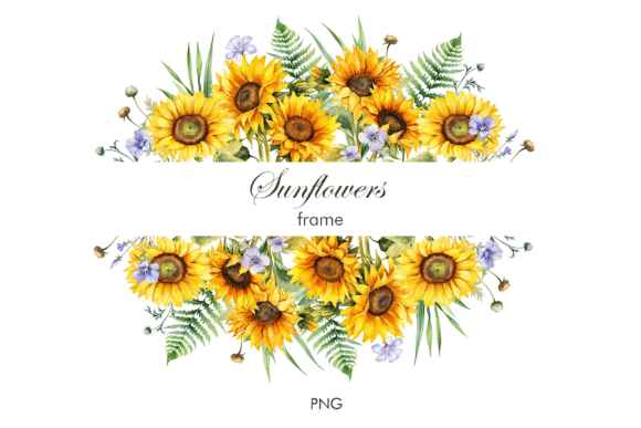 Watercolor Sunflowers Frame PNG Graphic Illustrations By lesyaskripak.art