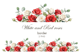 Watercolor White and Red Roses Border Grafika Ilustracje do Druku Przez lesyaskripak.art 1