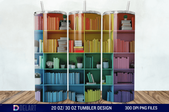 3D Bookshelf Tumbler Wrap 20oz/30oz Gráfico Ilustraciones Imprimibles Por DelArtCreation