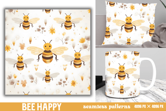 Bee Happy Seamless Patterns Grafika Papierowe Wzory Przez CraftArt