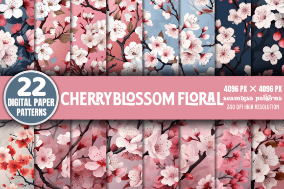 Cherry Blossom Floral Seamless Patterns Gráfico Patrones de Papel Por CraftArt