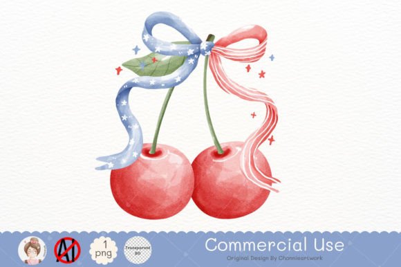 Coquette 4th of July Cherries Png Graphic Illustrations By Chonnieartwork