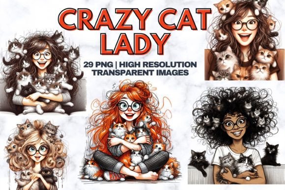 Crazy Cat Lady Illustrations Gráfico Gráficos IA Por Traveling Designer Studio