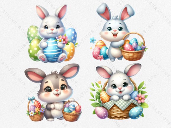 Cute Easter Bunny Egg Basket PNG Clipart Graphic AI Illustrations By CelebrationsBoxs
