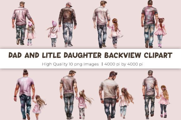Dad and Little Daughter Backview Clipart Illustration Illustrations Imprimables Par mirazooze
