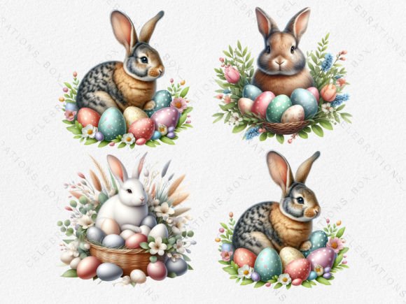 Easter Bunny Easter Eggs Flower Clipart Graphic AI Illustrations By CelebrationsBoxs
