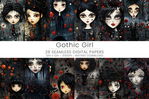 Gothic Girl Digital Paper Gráfico Ilustraciones Imprimibles Por Mehtap