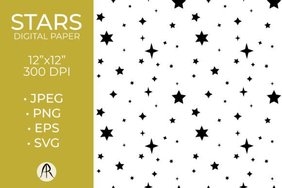 Monochrome Stars Digital Paper Gráfico Patrones de Papel Por neauth