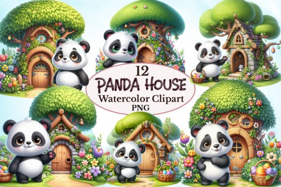 Panda House Sublimation Clipart Gráfico Ilustraciones Imprimibles Por craftvillage