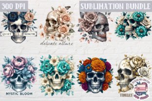 Skull and Flowers Bundle 44 PNG Afbeelding Afdrukbare Illustraties Door SVG Story 6