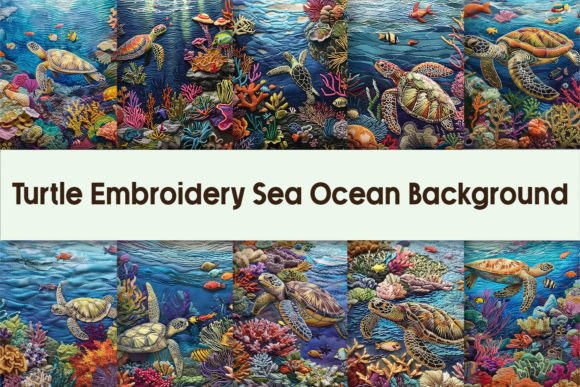 Turtle Embroidery Sea Ocean Background Graphic Crafts By Pamilah