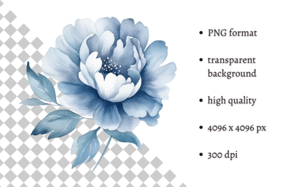 Watercolor Blue Peony PNG Clipart Graphic Illustrations By MashMashStickers