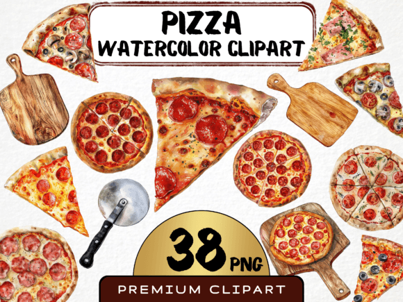 Watercolor Pizza Clipart Bundle Graphic Illustrations By MokoDE