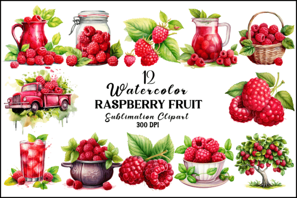 Watercolor Raspberry Fruit Sublimation Gráfico Ilustrações em IA Por Naznin sultana jui
