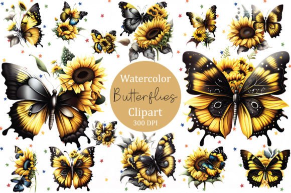 Yellow Butterfly Clipart, Sunflowers Graphic Illustrations By Colourful